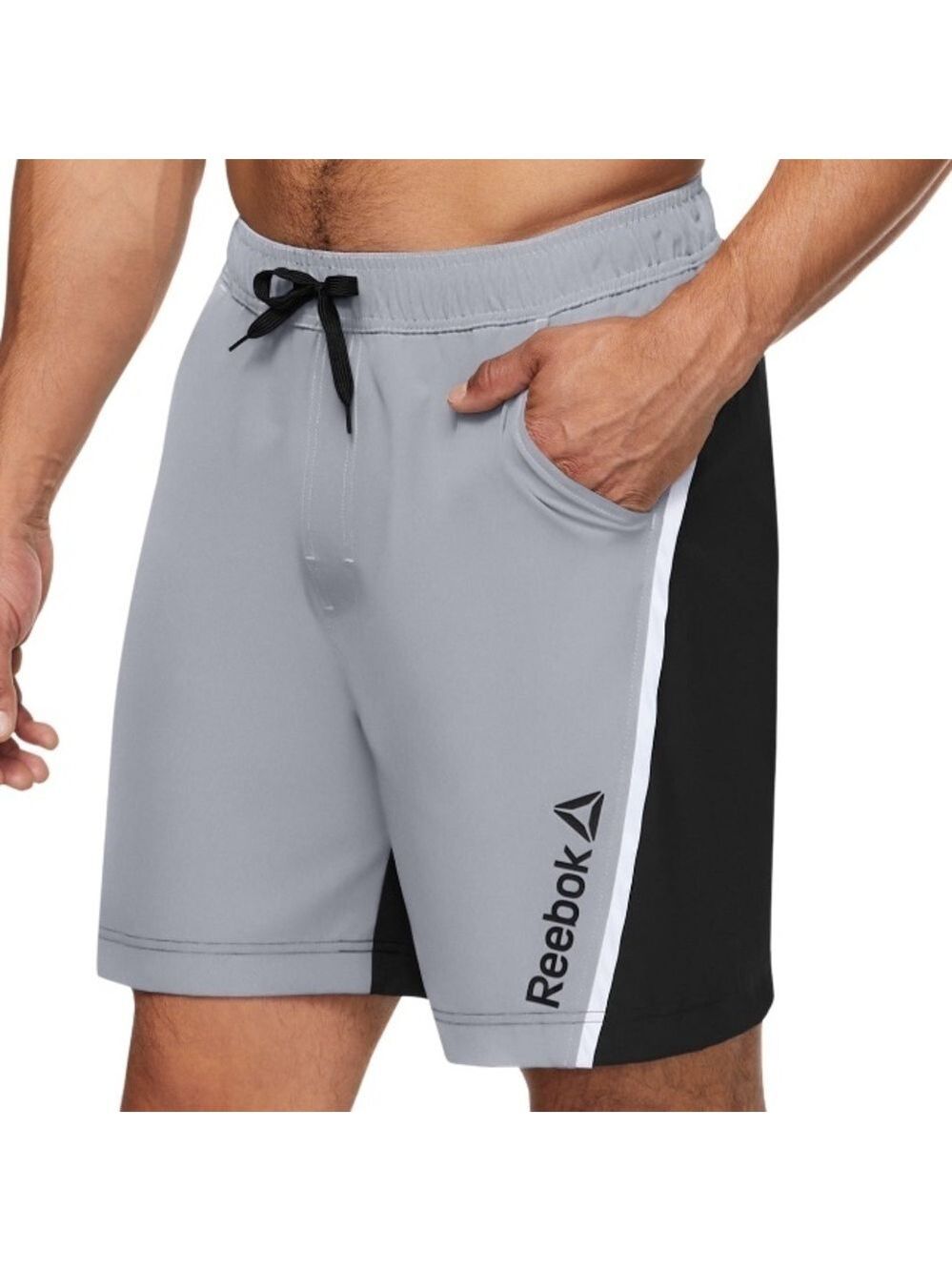 Reebok 9 Inch Volley Angled Piping black & Grey Swim Trunks size XXL